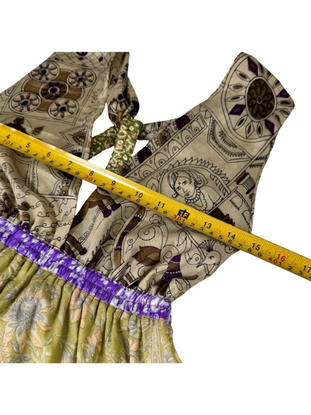 Boho Y2K Patchwork Tiered Maxi Dress Sz S Open Back Flowy Gipsy - Picture 10 of 16